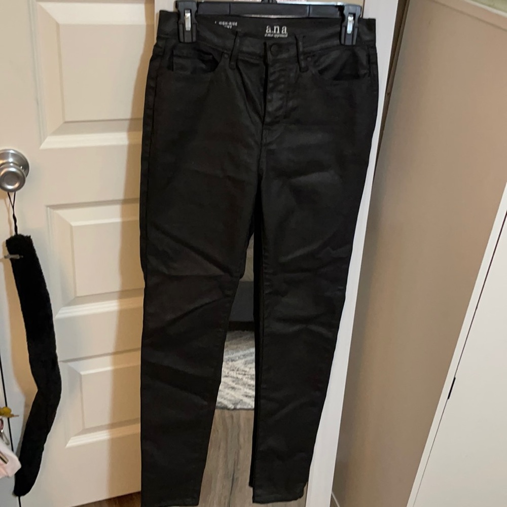 Black leather skinny jeans